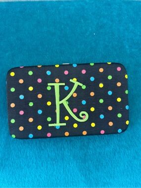 Personalized Black Multicolor Polka Dot Clutch Wallet with Initial K